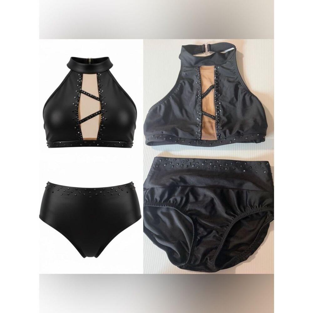 AA dance design costume black 2 piece illusion custom moonlight SA adult